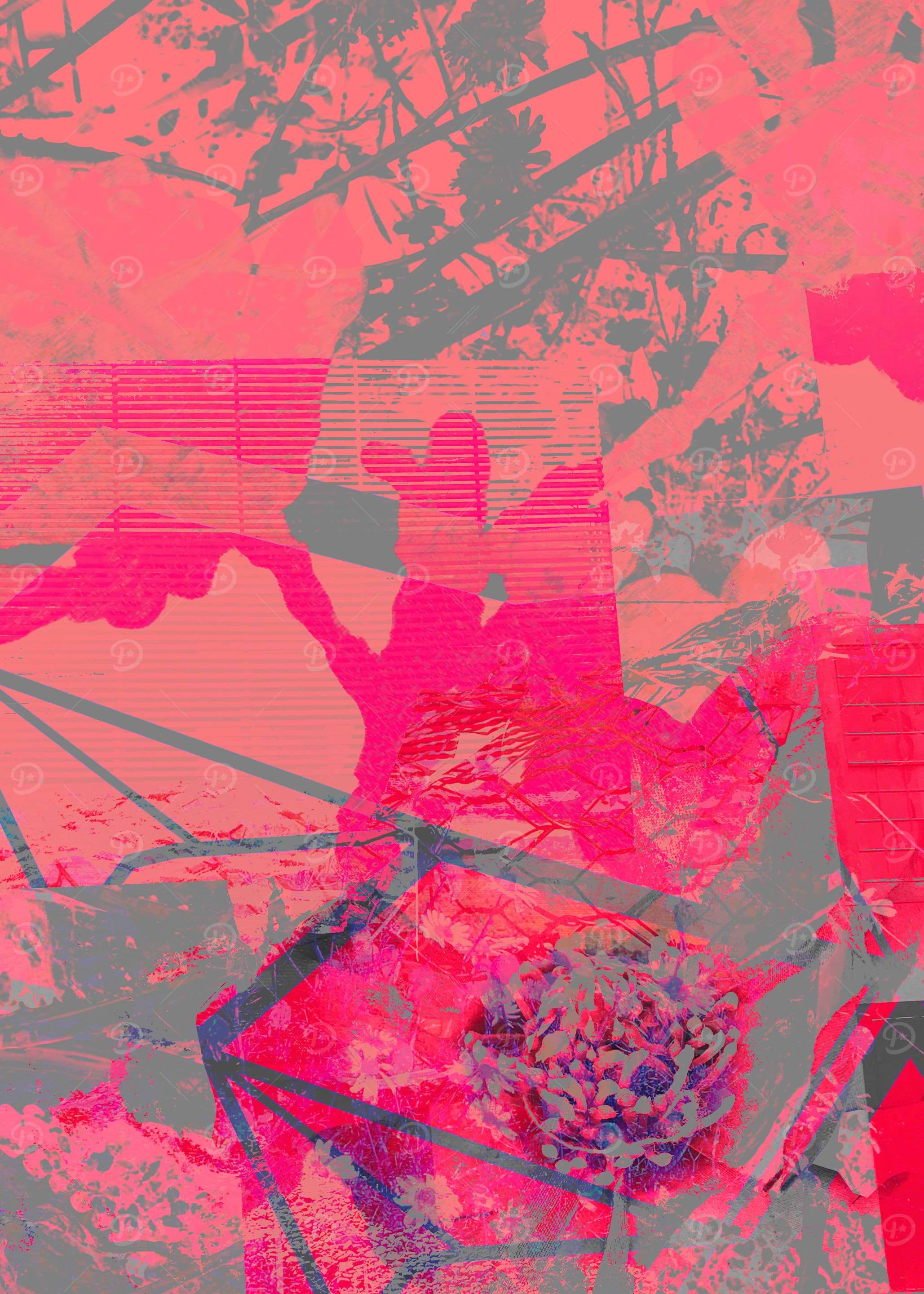 Abstract Dreams Floral Collage in Pink and Gray
