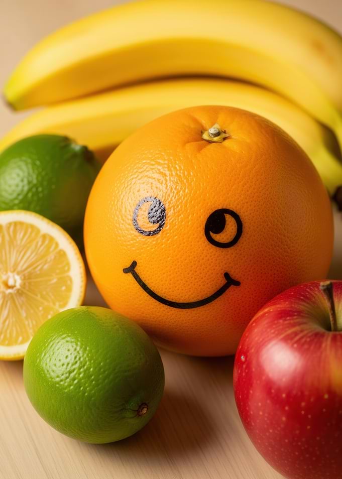 Smiling Orange with Assorted Fruits