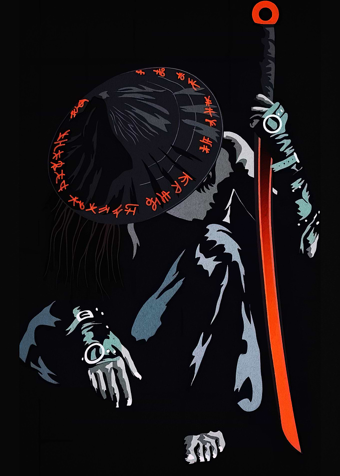 Samurai Warrior with Katana and Hat