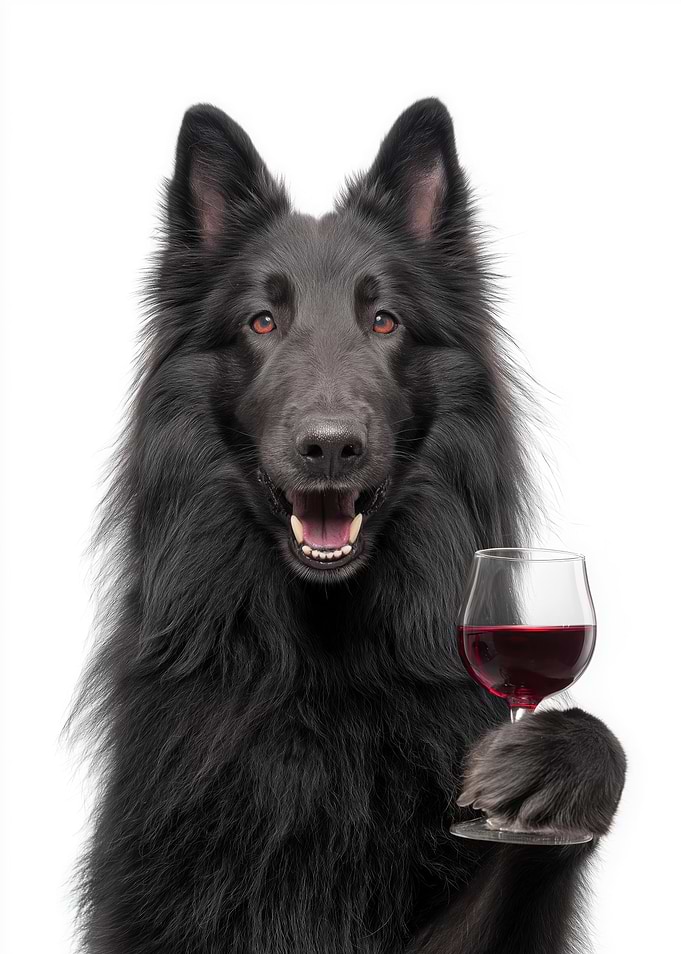 Belgian Sheepdog with Wine Glass