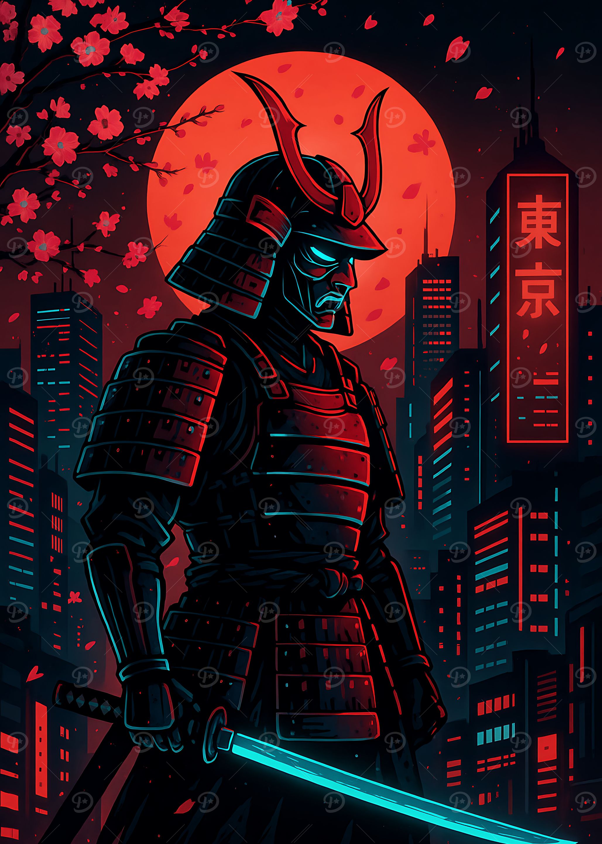 Samurai in Tokyo Cyberpunk