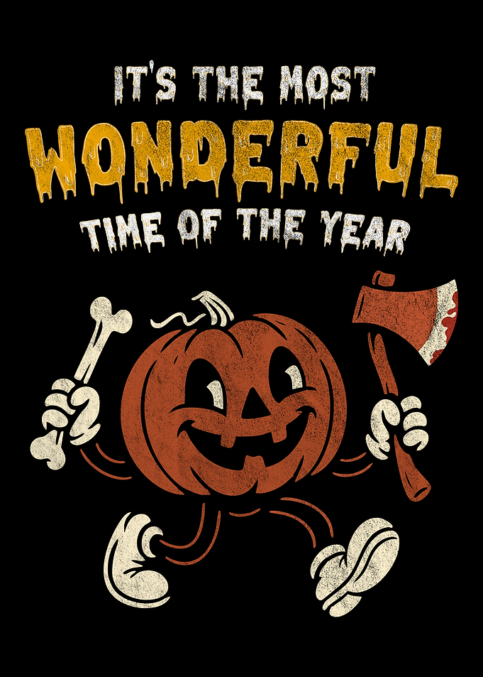 Halloween Pumpkin Cartoon with Axe and Bone