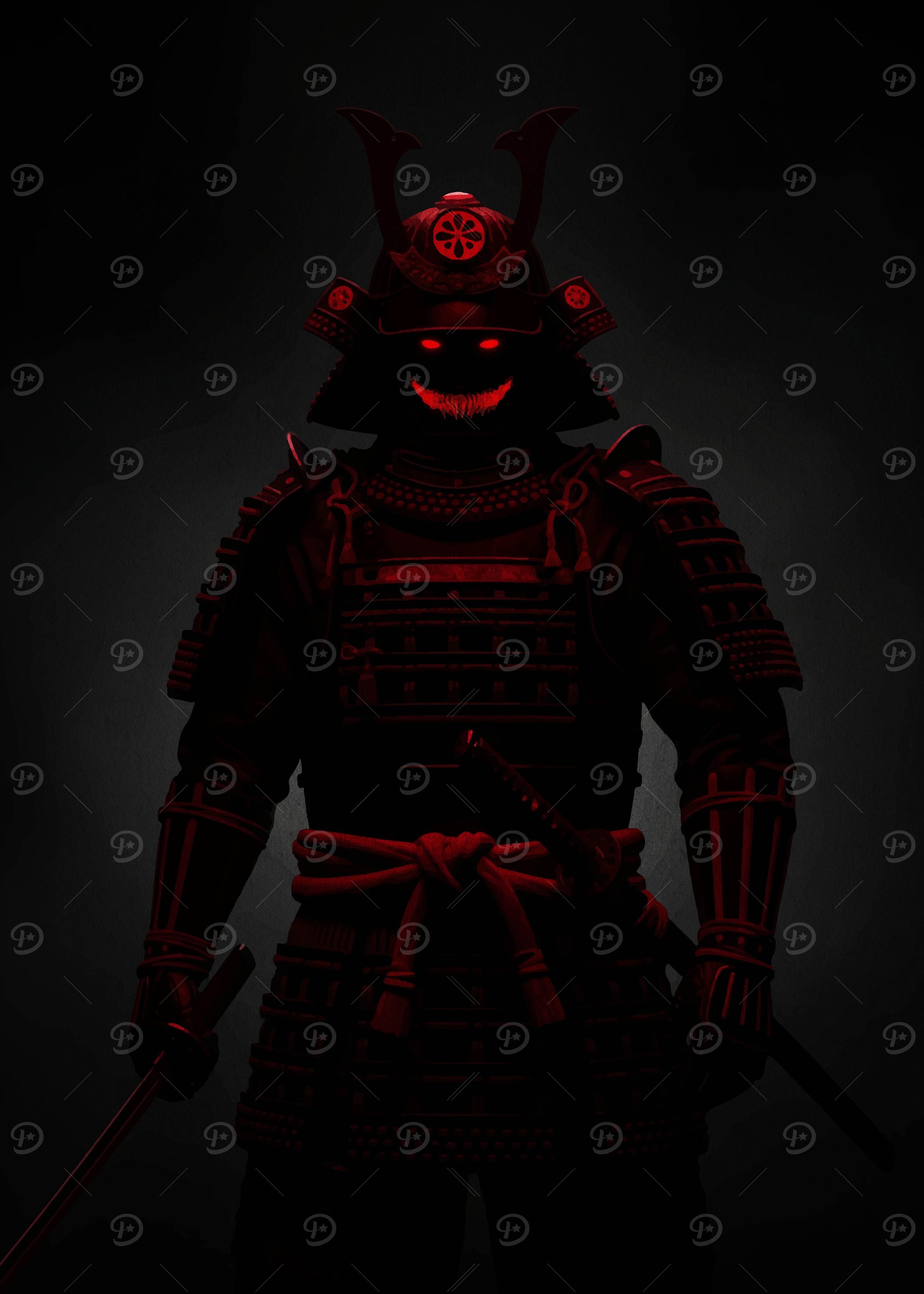 Red Samurai Warrior in Dark Armor
