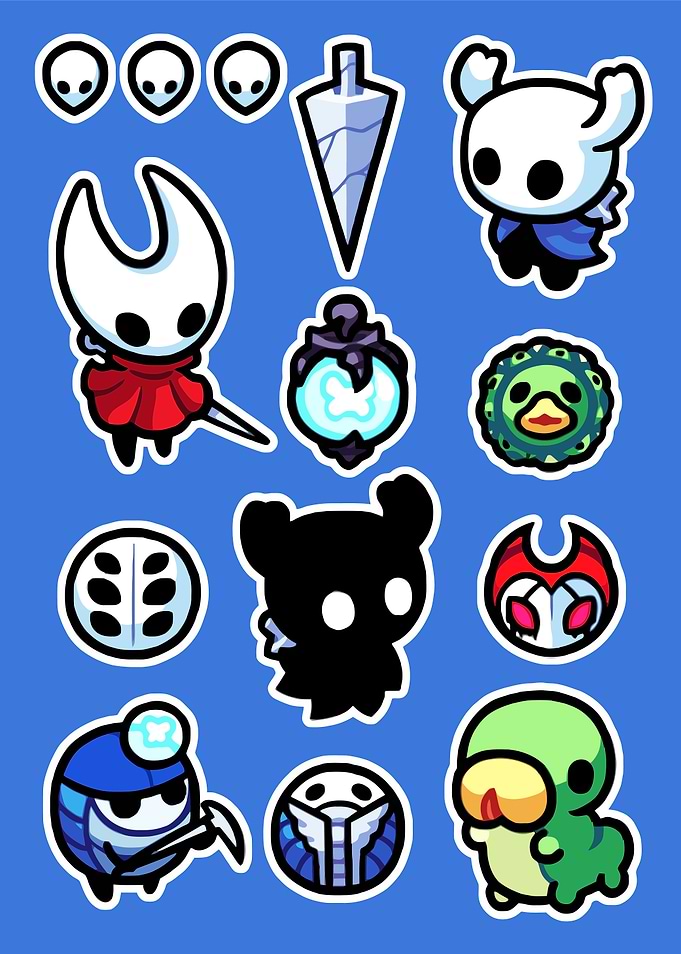 Hollow Knight Stickers on Blue Background