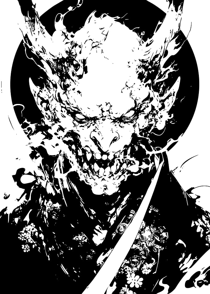 Black and White Oni Illustration