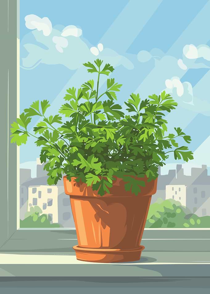 Parsley in Pot by the Window