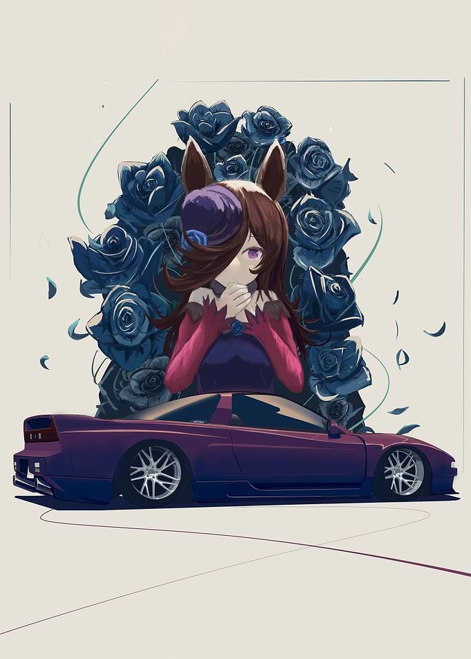 Anime Girl with Car and Roses