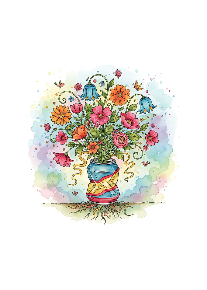 Flowers in a Crushed Can