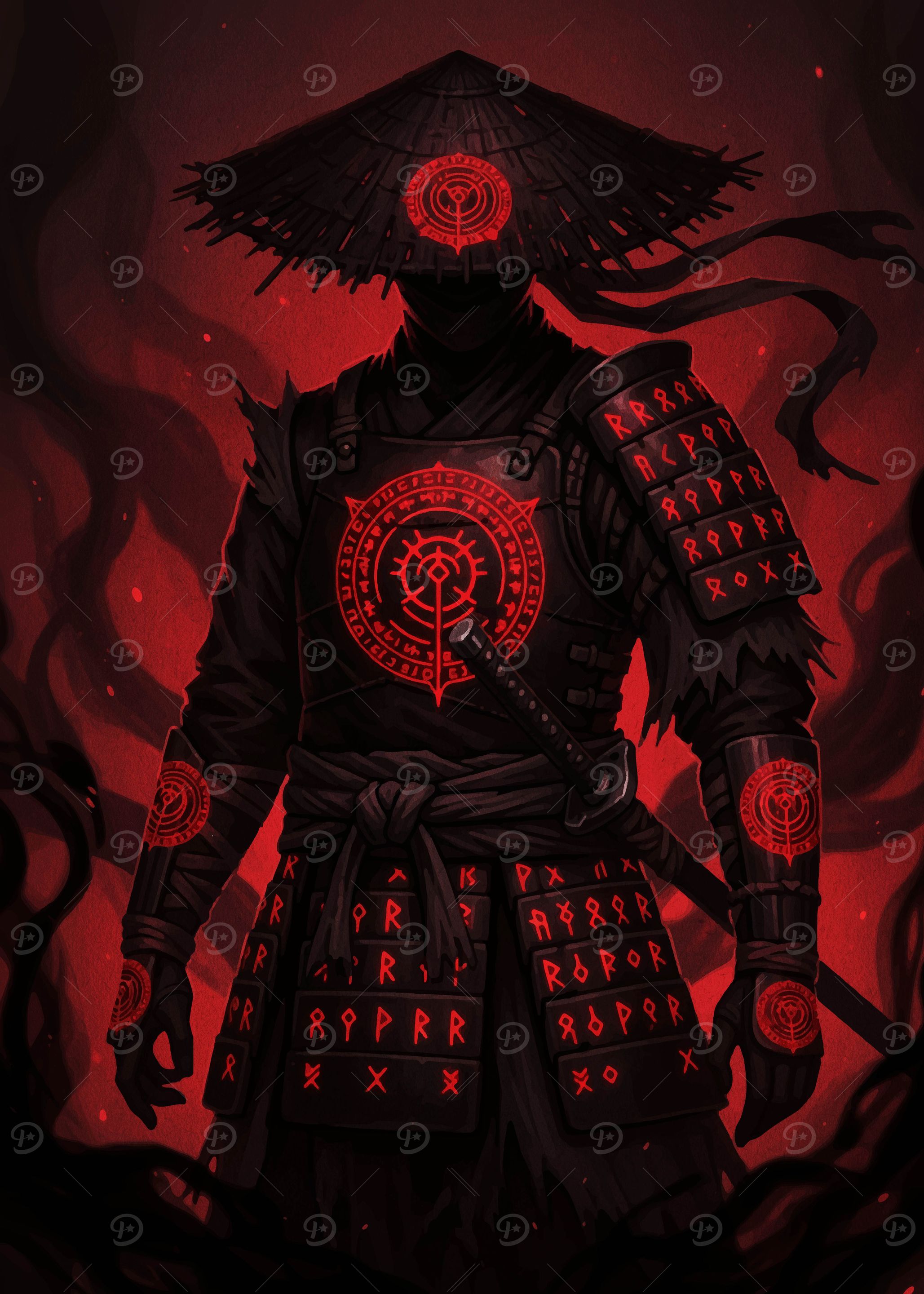 Dark Samurai Warrior with Runes