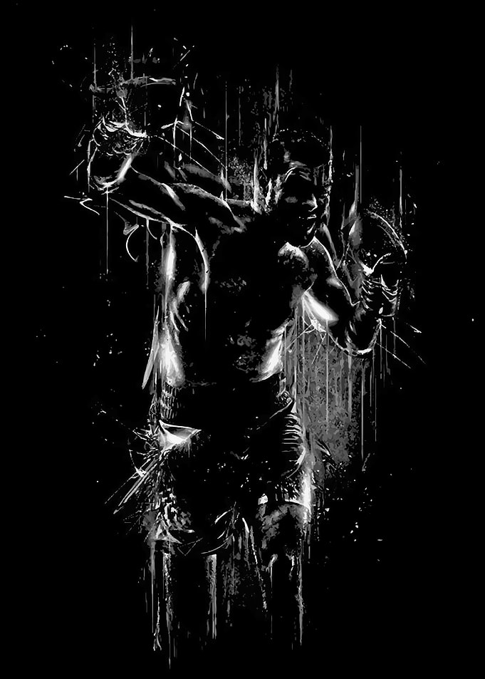 Monochrome MMA Fighter in Action