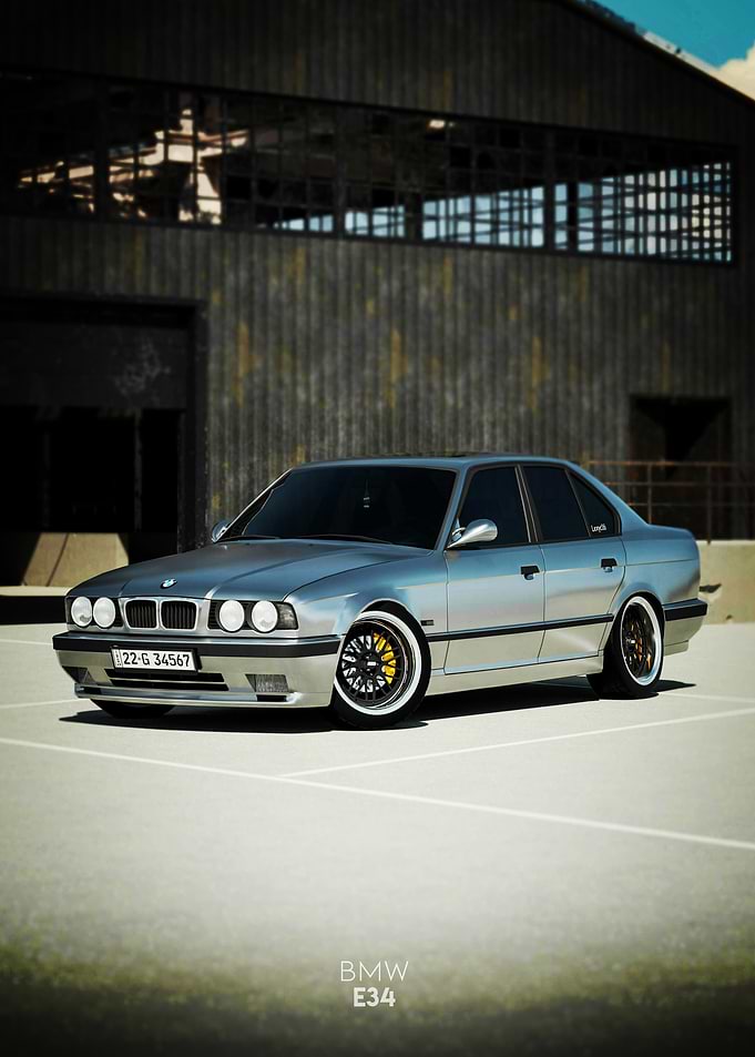 Silver BMW E34 Outdoor Poster