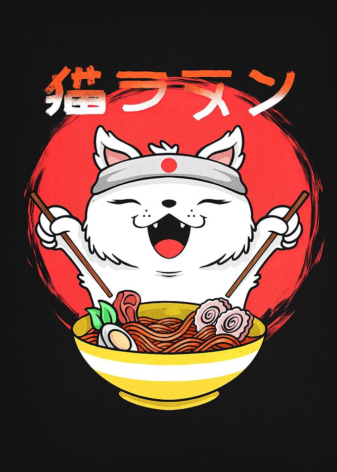 Cat Ramen Cartoon Illustration
