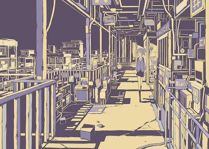 Anime Girl in Cyberpunk Cityscape
