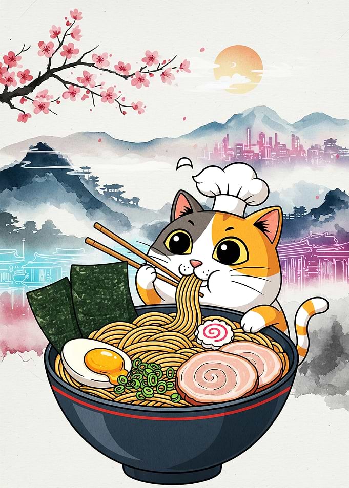 Cat Chef Eating Ramen