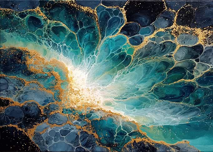 Abstract Teal and Gold Fluid Art