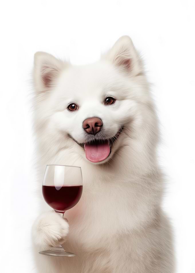 American Eskimo dog with Wine Glass