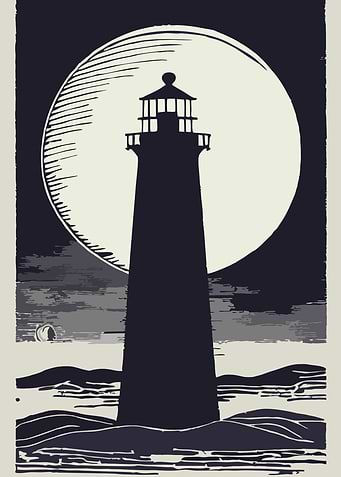 Lighthouse under the moon illustration