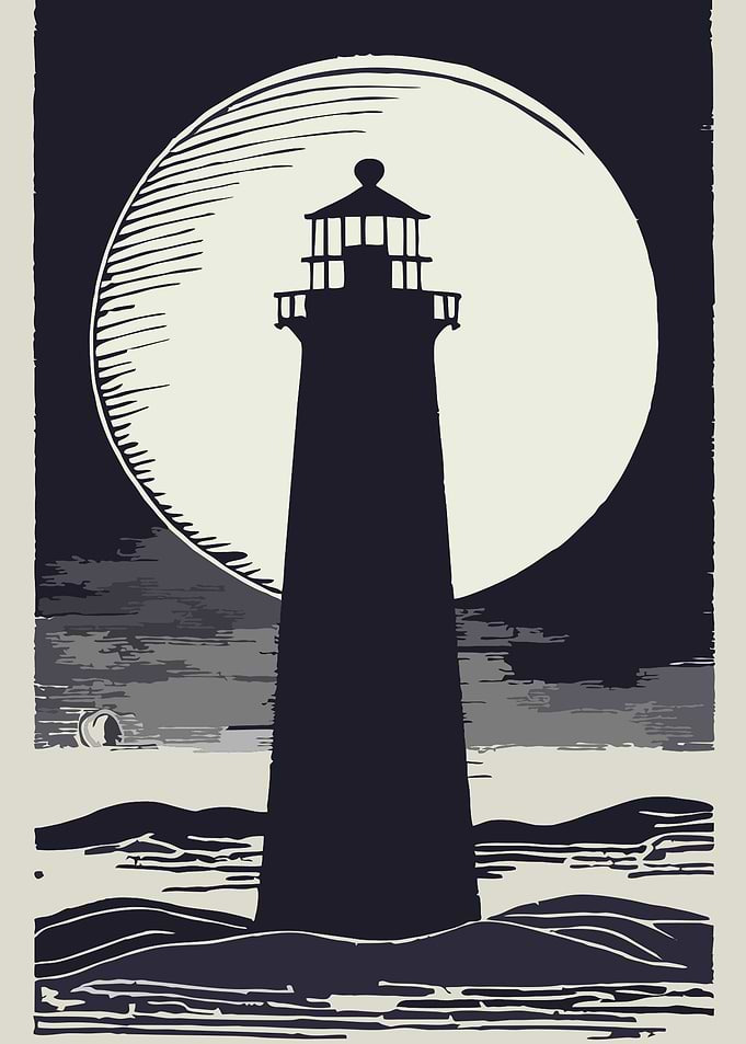 Lighthouse under the moon illustration