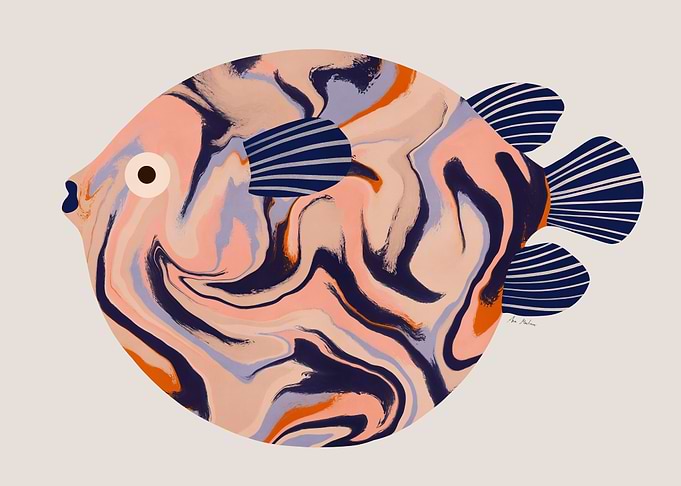 Abstract Fish Illustration with Marble Pattern