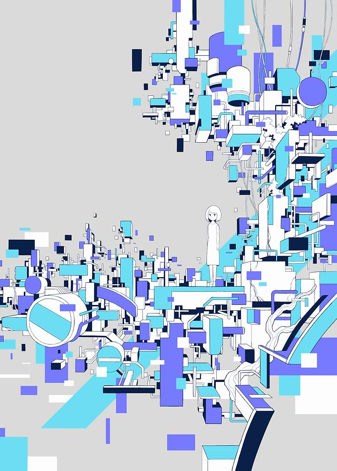 Abstract Cityscape with Figure