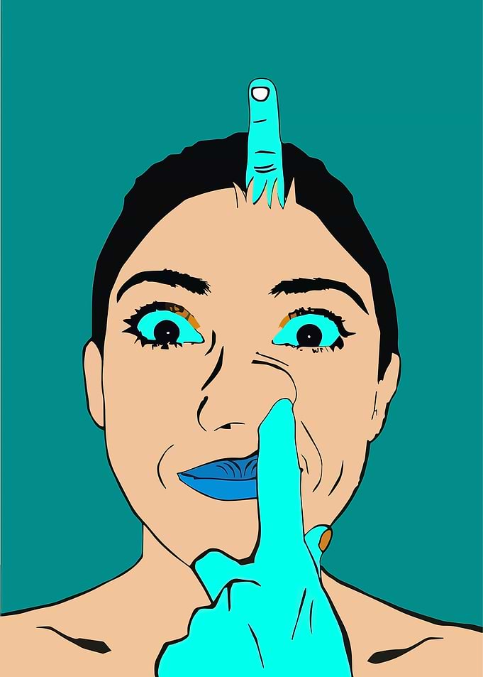 Surreal Portrait with Fingers and Teal