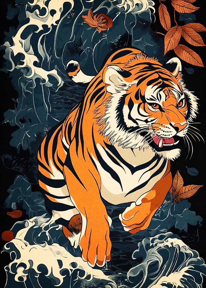 Tiger Ukiyo-e Style