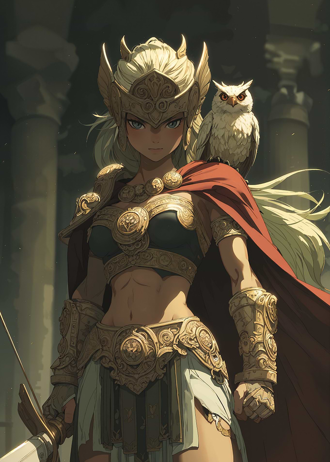 Anime Valkyrie with Owl Companion