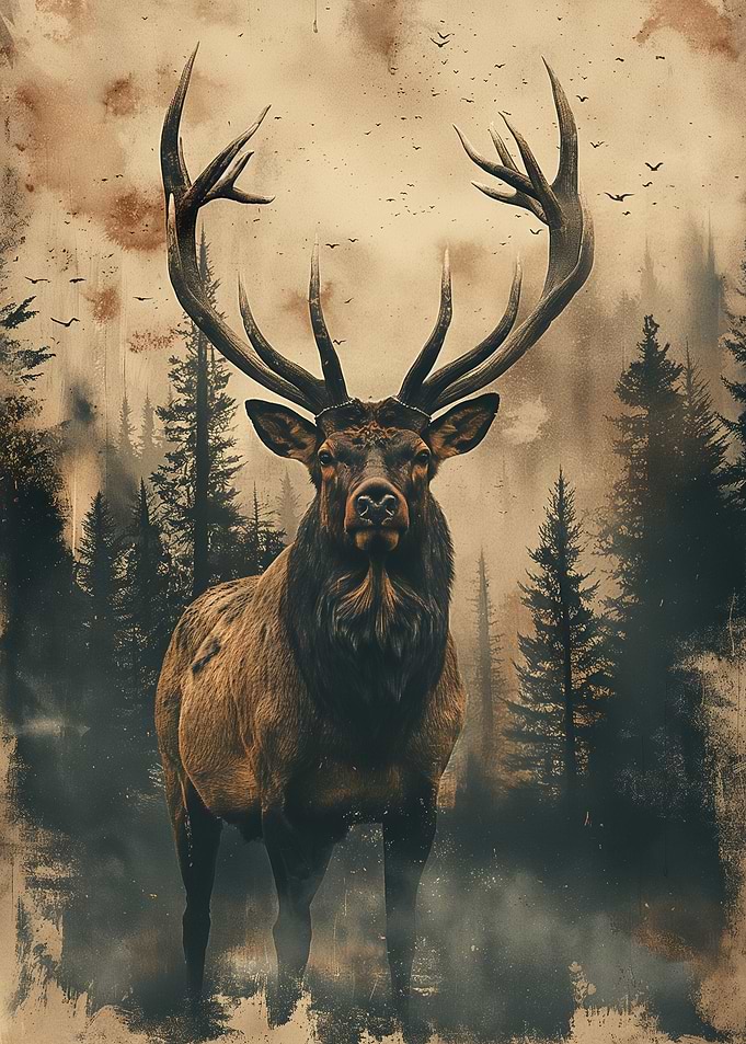 Bull Elk in Forest
