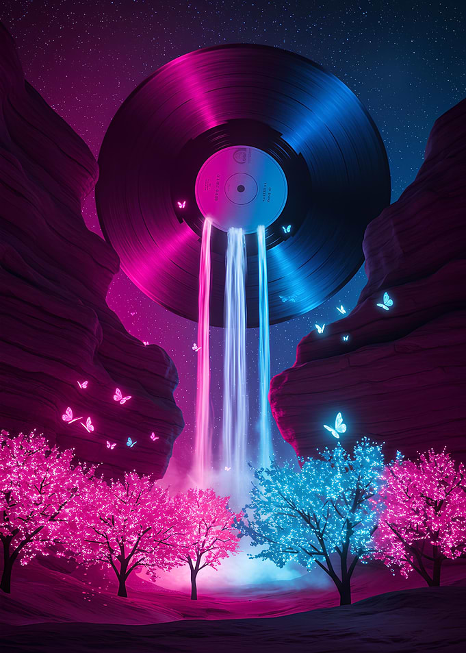 Surreal Vinyl Waterfall Landscape