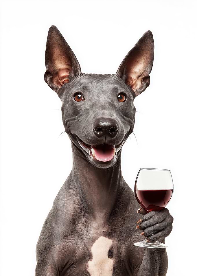 Xoloitzcuintli dog with Wine Glass