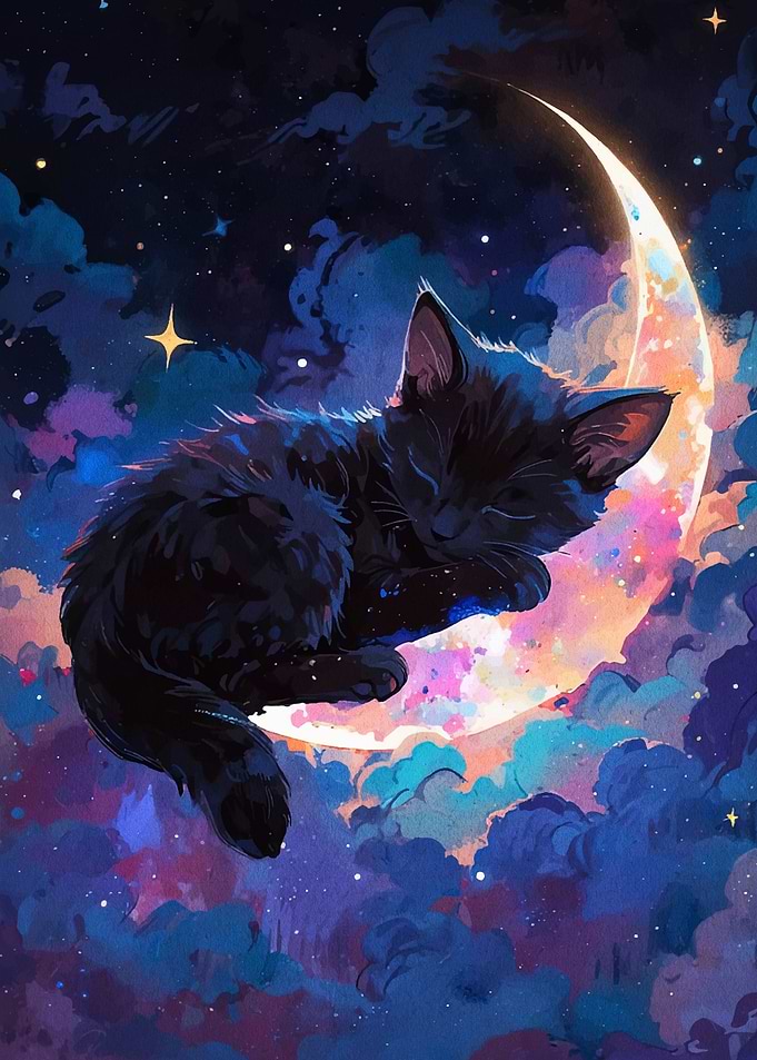 Sleeping Cat on the Moon