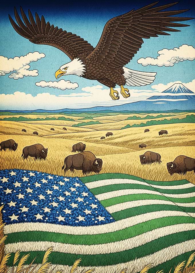American Landscape Eagle Bison