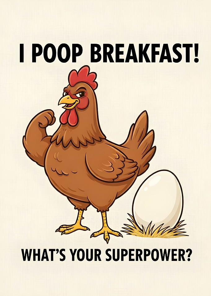 Funny Chicken Superpower Breakfast Cartoon