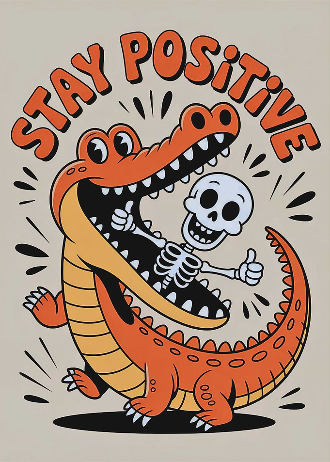 Stay Positive Funny Animal Alligator Skeleton Cartoon