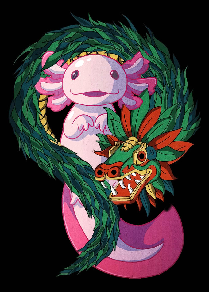 Axolotl and Quetzalcoatl Illustration