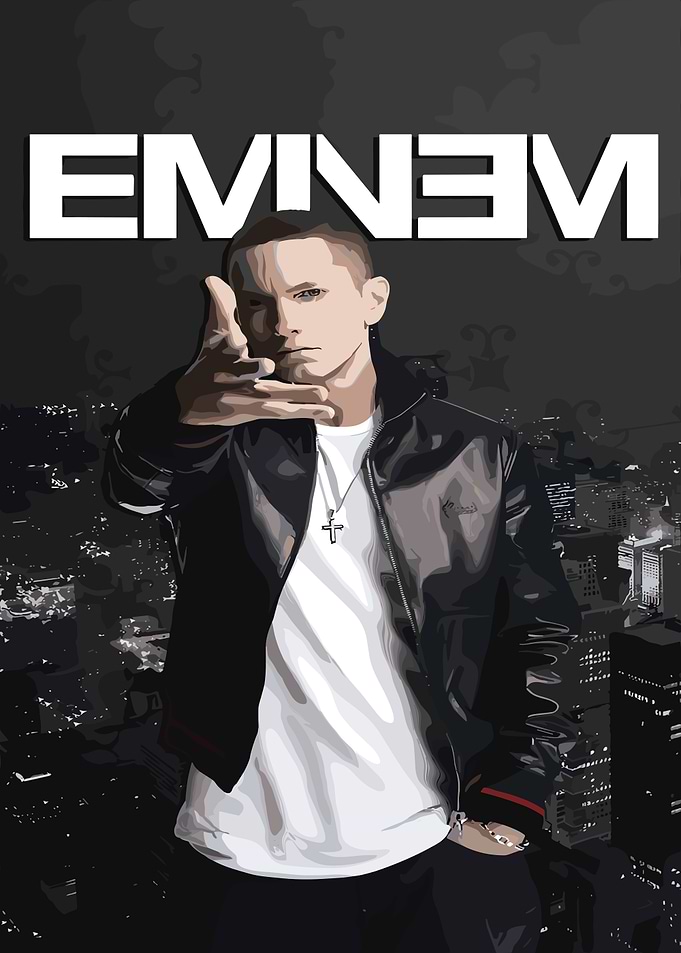 Eminem Illustration with Cityscape Background