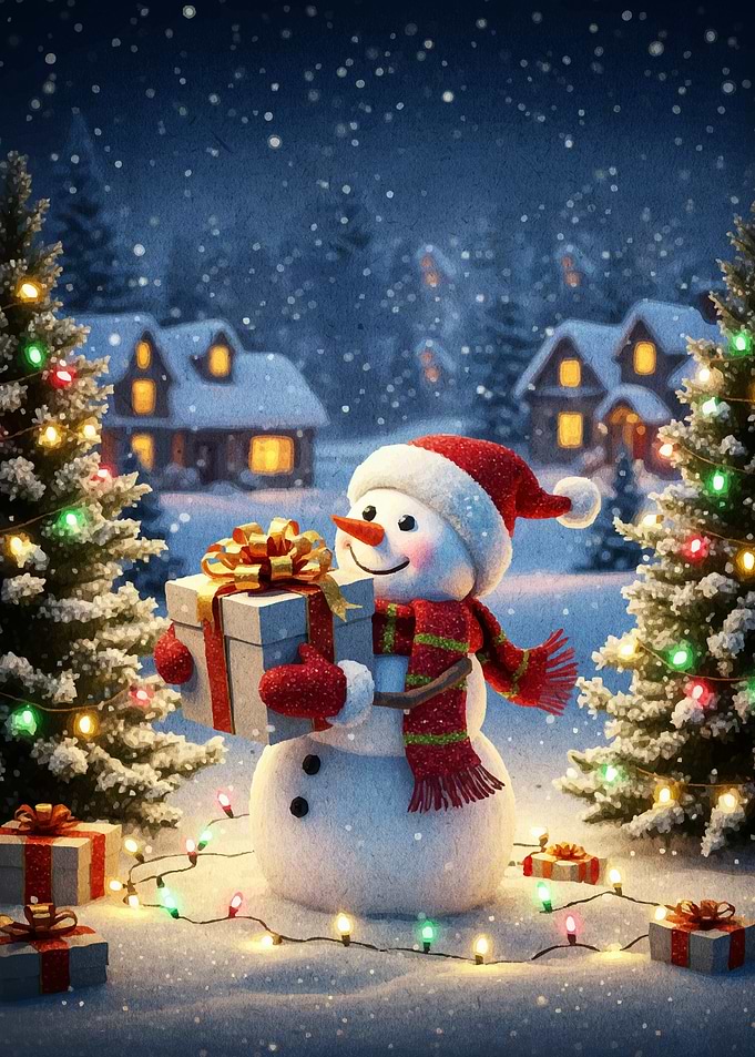 Festive Snowman Gift Winter Scene