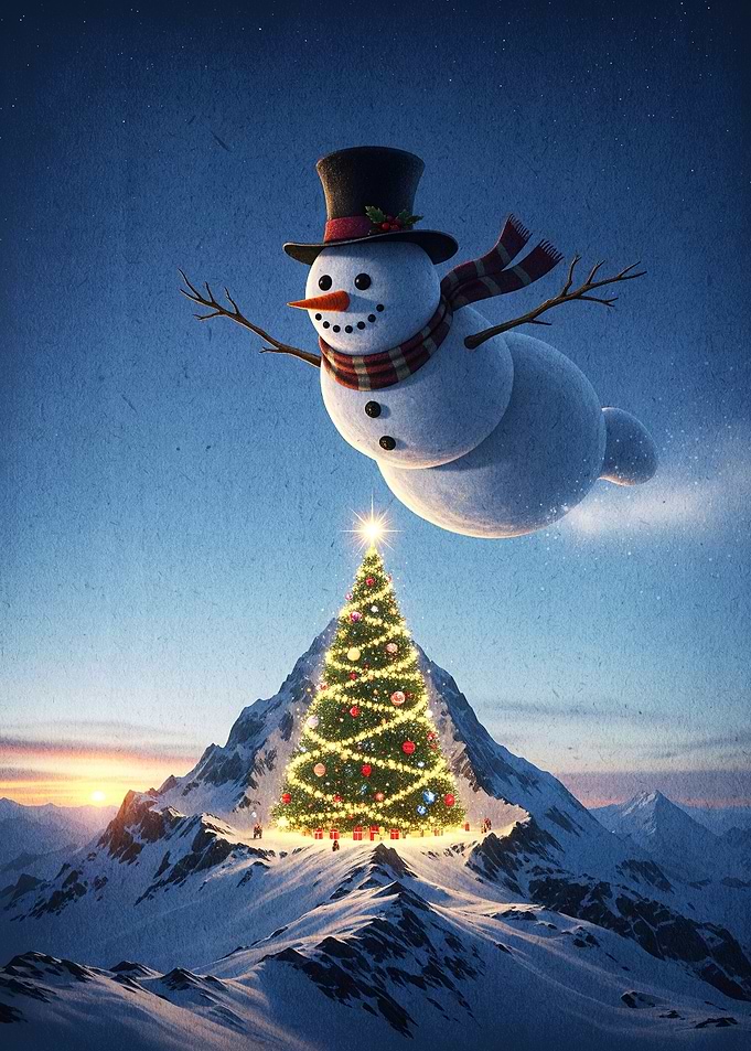 Flying Snowman Christmas Tree Mountain