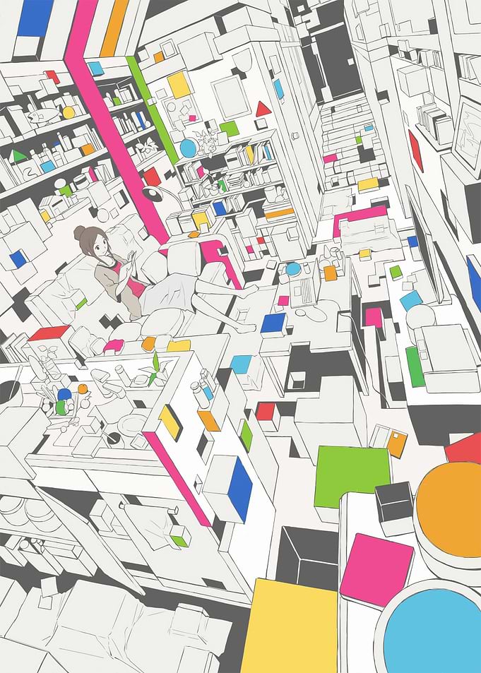 Abstract Room with Figure and Objects