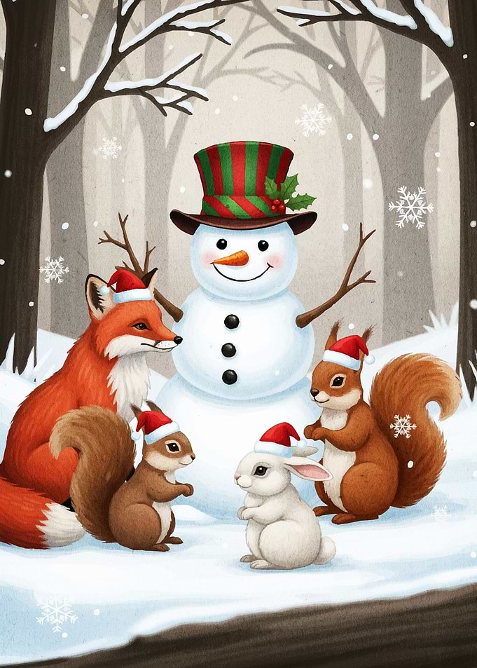 Winter Snowman Animals