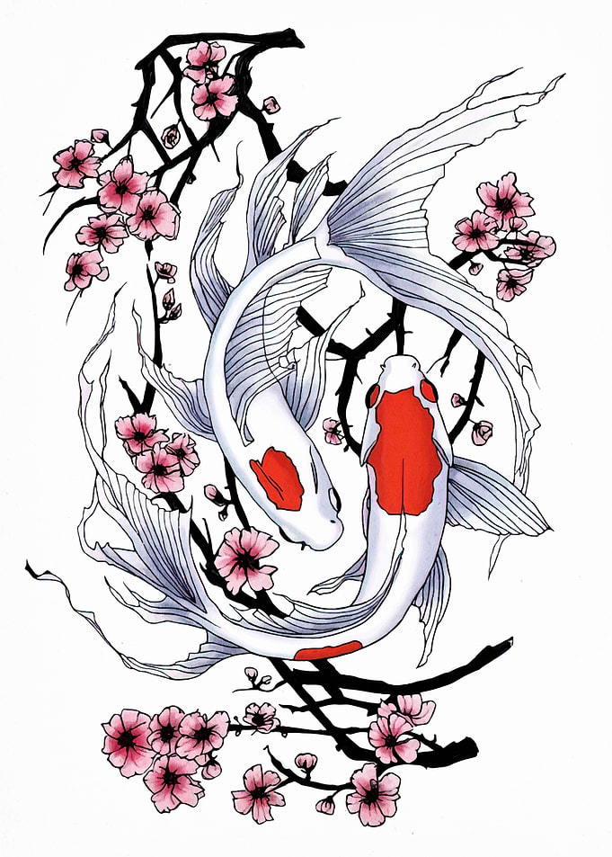 Koi Fish and Cherry Blossoms Artwork