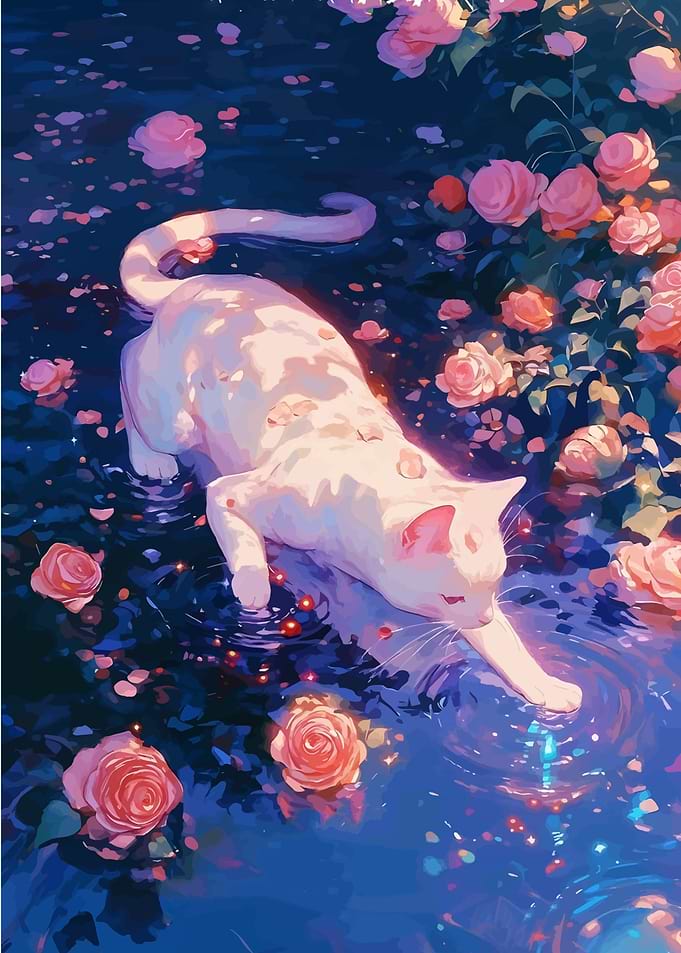 Cat in Rose Garden Water