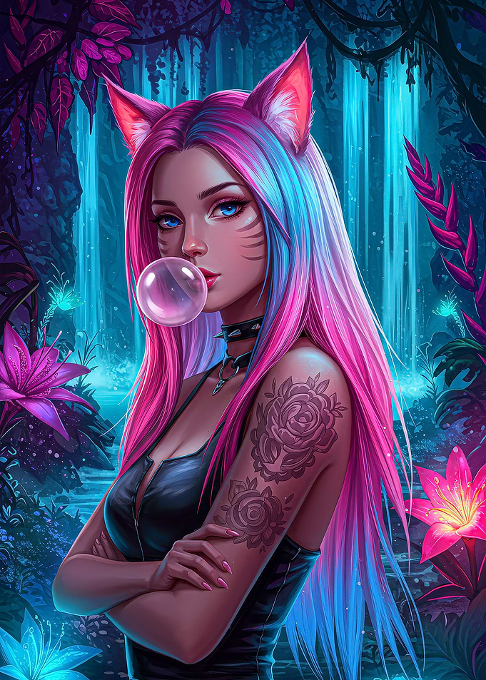 Anime Girl with Bubblegum in Fantasy Setting