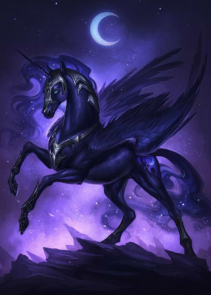 Winged Unicorn in Moonlight