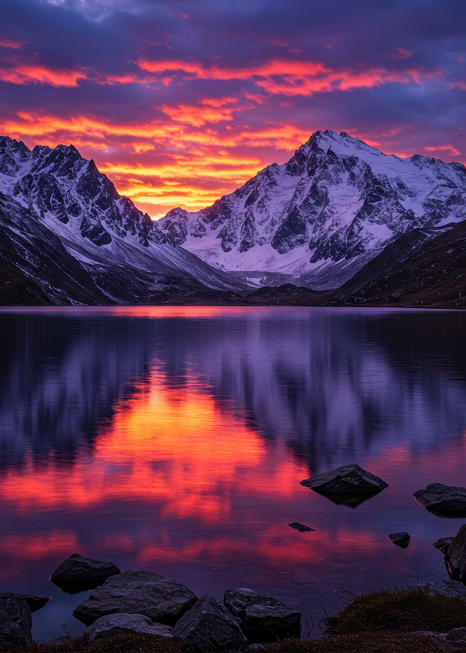 Mountain Lake at Sunset Reflection