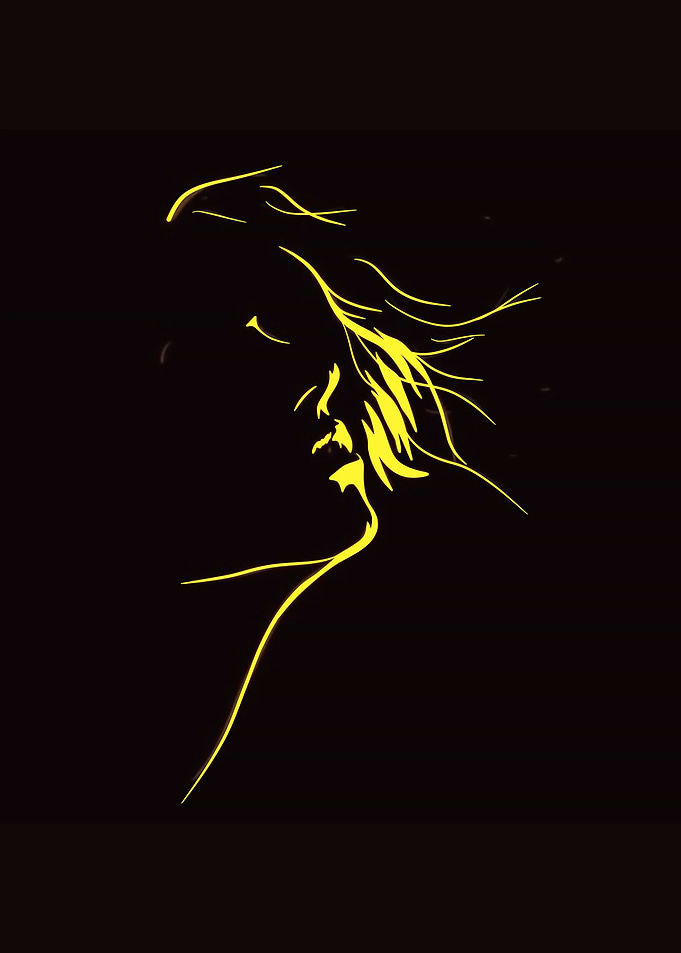 Yellow Line Art Portrait on Black