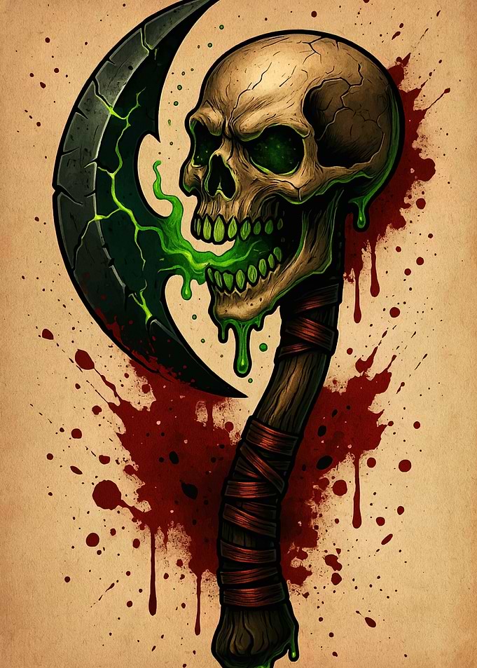 Skull Axe with Green Ooze
