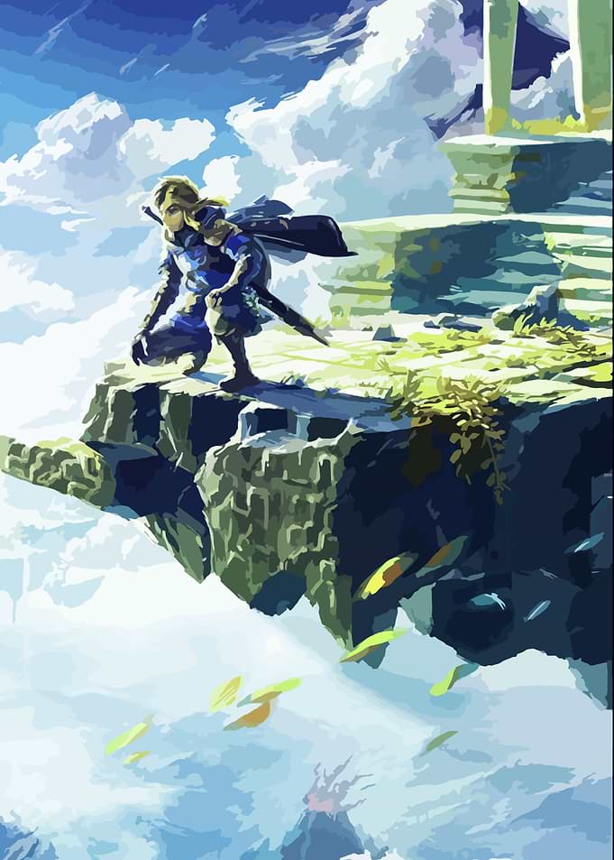 Link on Sky Island, Zelda Tears