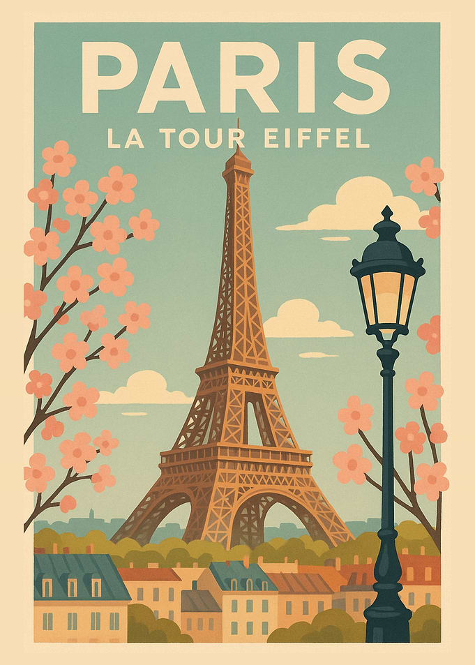 Paris Eiffel Tower Vintage Travel Poster