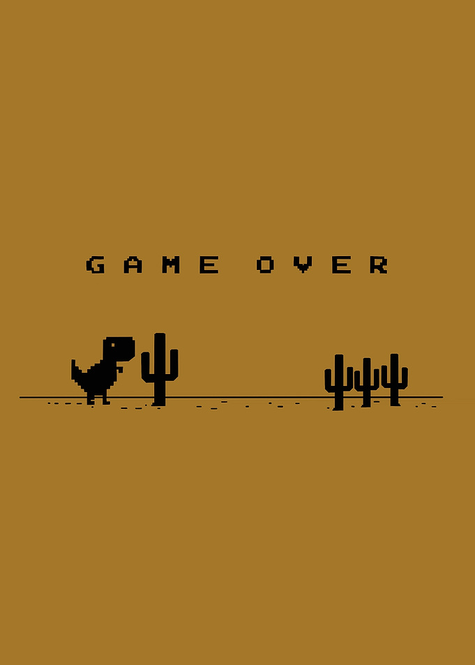 Pixelated Dinosaur Game Over Screen